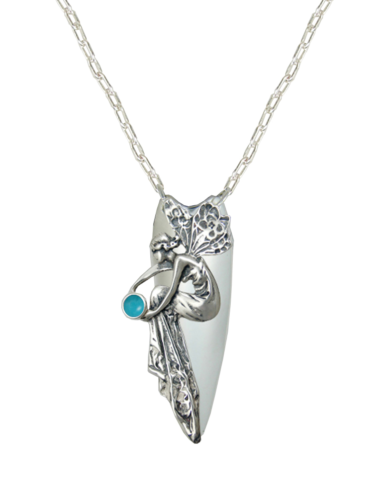 Sterling Silver Full Bodied Fairy Aromatherapy Pendant Necklace With Turquoise